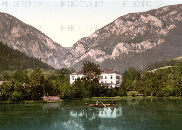 The Springhaus, Brunnenhaus, in Reichenau an der Rax is a market town located at the foothills of the Vienna Alps in Lower Austria, Austria, around 1890, Historic, digitally restored reproduction from a 19th century original, Europe