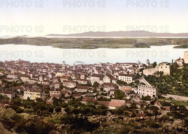 Sebenico, Sibenik, from the fort, Dalmatia, former Austro-Hungary, today Croatia, c. 1890, Historic, digitally restored reproduction from a 19th century original Sebenico, 1890, Historic, digitally restored reproduction from a 19th century originalSibenik, from the fort, Dalmatia, former Austro-Hungary, today Croatia