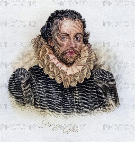 Sir Edward Coke 1552, 1634, English colonial entrepreneur and lawyer. From the book Crabb's Historical Dictionary, published in 1825, Historical, digitally restored reproduction from a 19th century original, Record date not stated