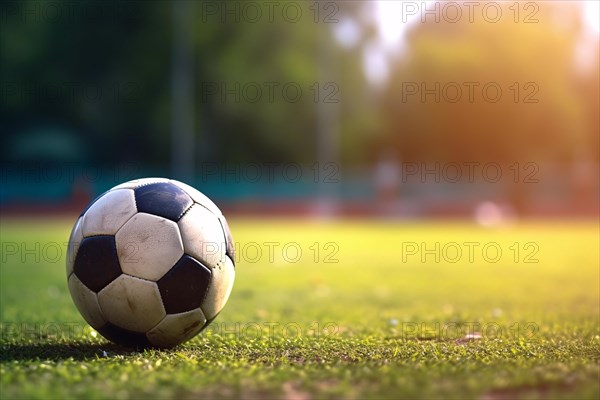 Soccer ball on sports field. KI generiert, generiert AI generated
