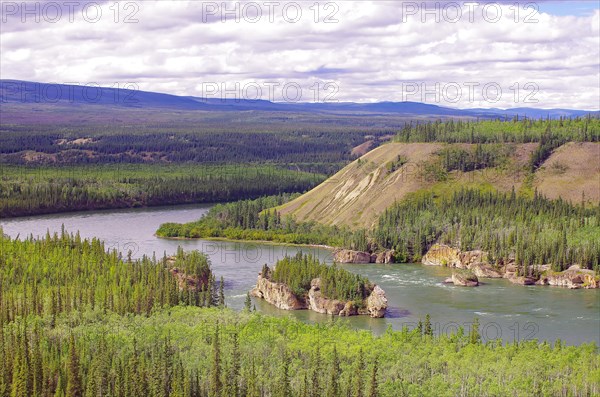 View of the Yukon and the Five Finger Rapids, Yukon Territory, Klondike Highway, Canada, North America