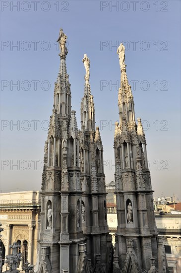 Towers, Milan Cathedral, Duomo, start of construction 1386, completion 1858, Milan, Milano, Lombardy, Italy, Europe