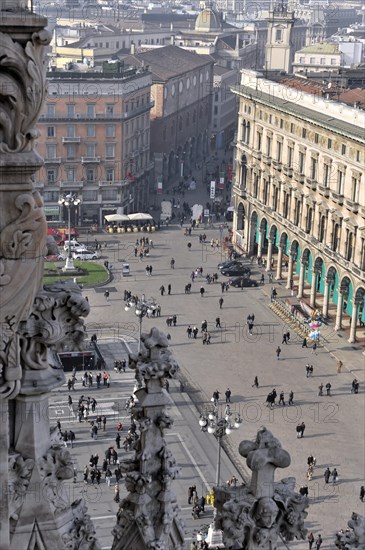 View from the roof, Milan Cathedral, Duomo, start of construction 1386, completion 1858, Milan, Milano, Lombardy, Italy, Europe