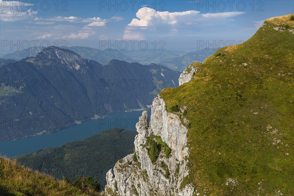 View from Niederbauen Kulm (1923m) to Brunnen, Lake Lucerne, Canton Uri, Switzerland, Lake Lucerne, Uri, Switzerland, Europe