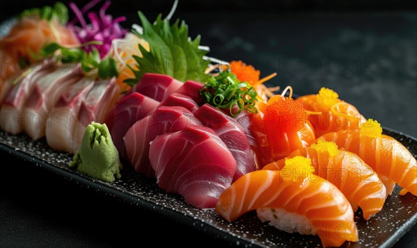 Japanese Sushi Set, Different Types of Nigiri Sashimi AI generated