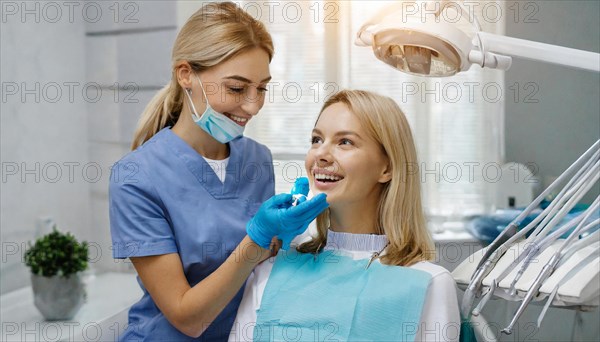 AI generated, woman, woman, dentist, dentist, 30, 35, blonde, blonde, treated, a young woman, dental treatment, AI generated