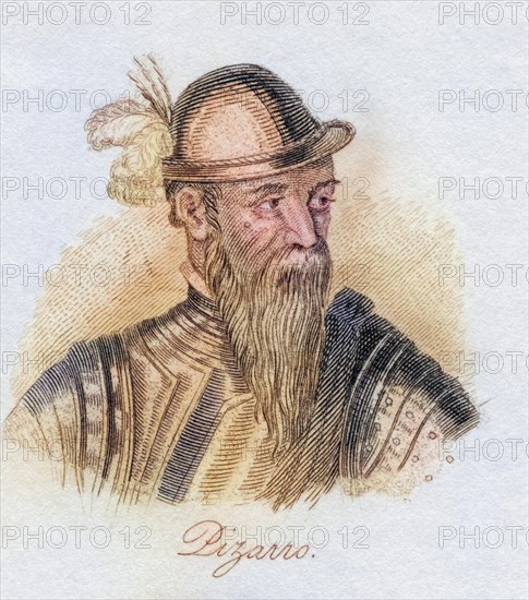 Francisco Pizarro Gonzalez 1471-1541, Spanish conquistador, conqueror of Peru. From the book Crabbs Historical Dictionary, published 1825, Historical, digitally restored reproduction from a 19th century original, Record date not stated