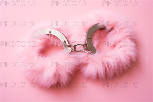 Pink fluffy handcuffs. KI generiert, generiert AI generated