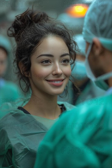 Latin American nurse smiling in a hospital, AI generated