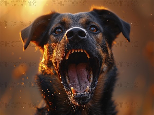 Very aggressive dog with bared teeth, AI generated