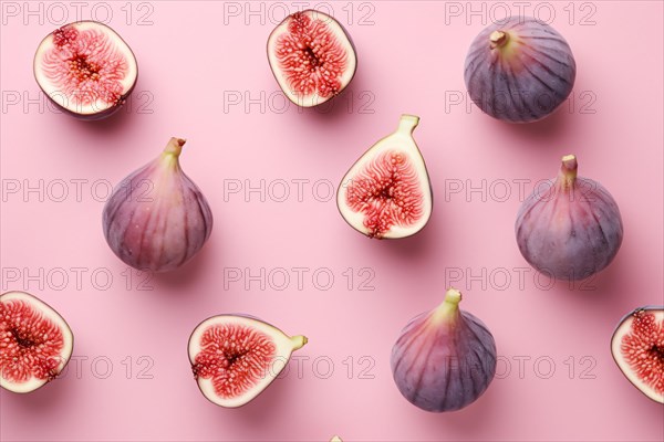 Top view of figs on pink background. KI generiert, generiert AI generated