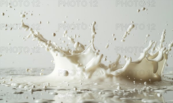 Splashing milk on white background close up. pours milk AI generated