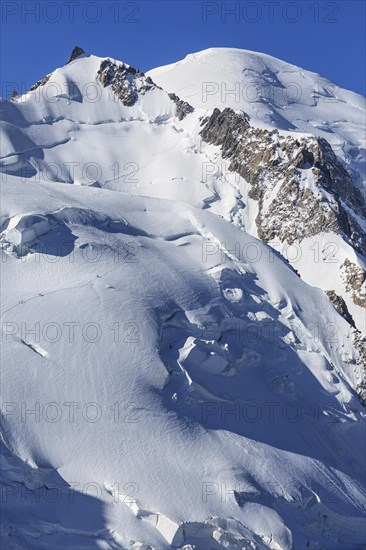 Mountain peak with glacier in the sun, Mont Blanc, Mont Blanc Massif, French Alps, Chamonix, France, Europe