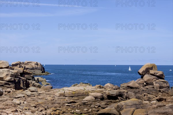 Rocky coast near Ploumanac'h, Cote de Granit Rose, Departement Cotes-d'Armor, Brittany, France, Europe