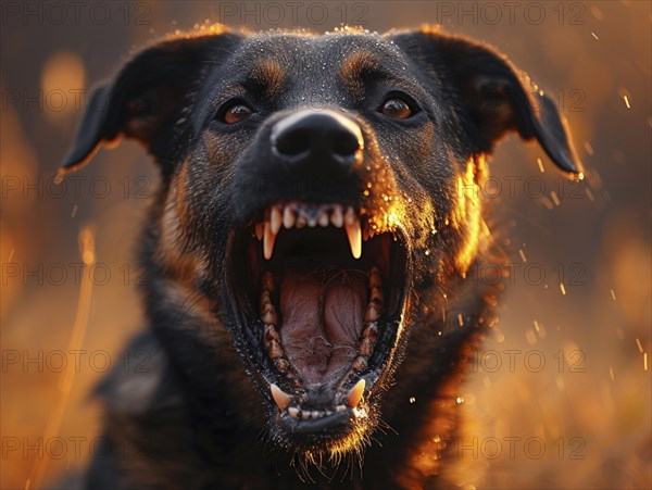 Very aggressive dog with bared teeth, AI generated