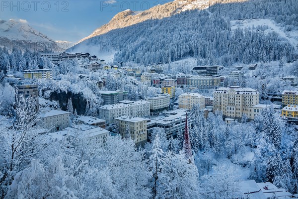 Early morning snowy winter panorama of the village, Bad Gastein, Gastein Valley, Hohe Tauern National Park, Salzburg Province, Austria, Europe