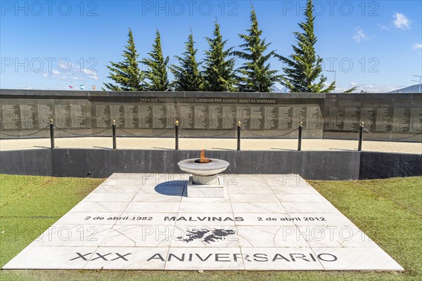 Memorial to the fallen soldiers in the war for the Falkland Islands, also Malvinas, Ushuaia, Tierra del Fuego Island, Patagonia, Argentina, South America