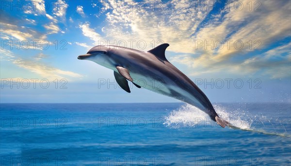 Ai generated, animal, animals, mammal, mammals, biotope, habitat, one, individual, foraging, wildlife, dolphin, elfine, dolphin, dolphins (Delphinidae) (Delphinus delphis), sideways