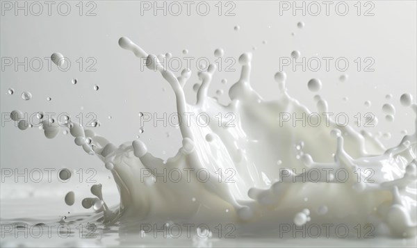 Splashing milk on white background close up. pours milk AI generated
