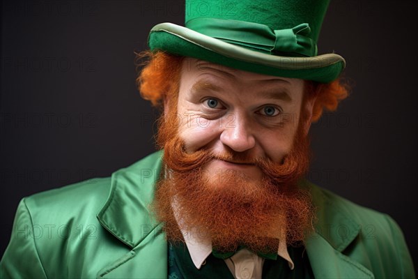 Man with red hair and long beared dressed up as traditional St. Patrick's day Leprachaun. KI generiert, generiert AI generated
