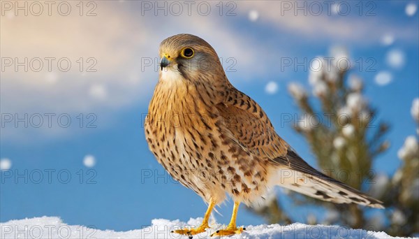 KI generated, animal, animals, bird, birds, biotope, habitat, one, individual, stands, common kestrel (Falco tinnunculus)