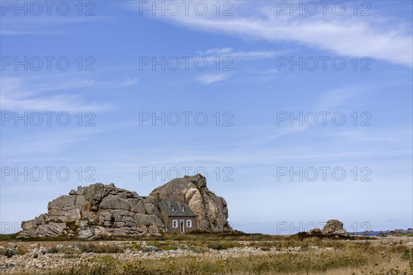 House among the rocks, Le Gouffre, Plougrescant, Cotes-d'Armor department, Brittany, France, Europe