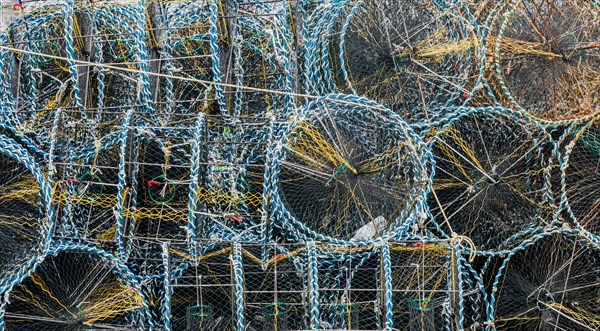 Closeup of crab cages used to bait, lure, and catch crabs for commercial or recreational use in South Korea