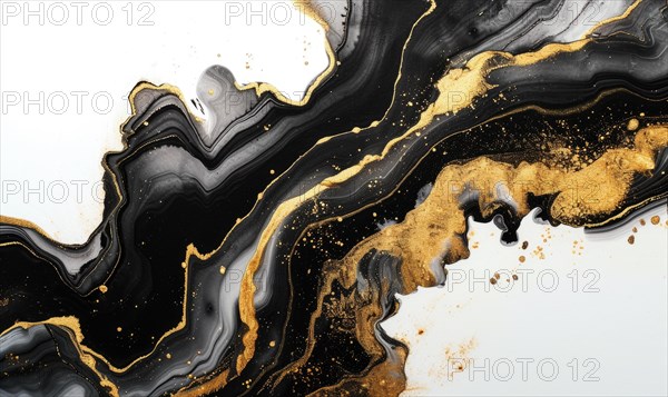 Black and gold marbling pattern. Golden marble liquid texture. Fluid art AI generated