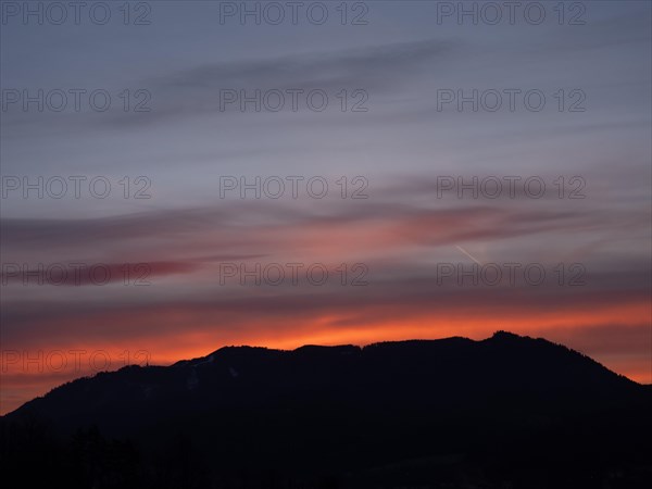 Dawn over the Mugel, panoramic view, Leoben, Styria, Austria, Europe