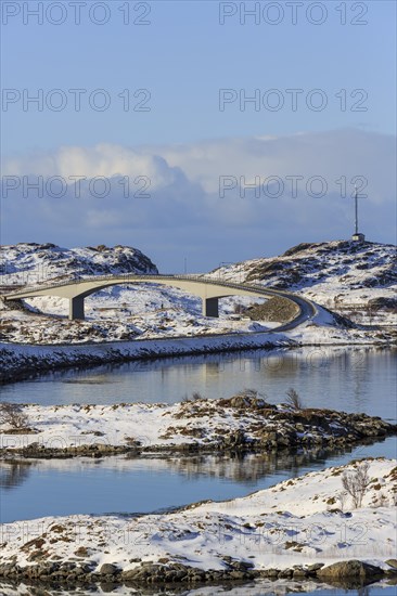 Fredvang bridges in winter, Fredvang, Lofoten, Nordland, Norway, Europe