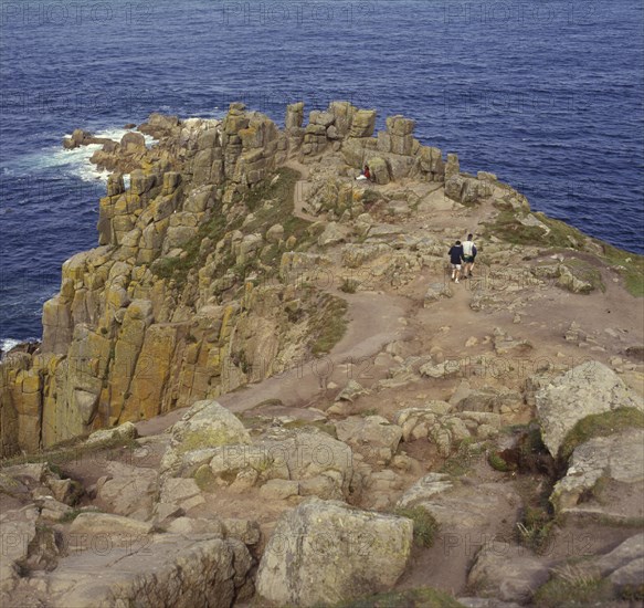 Cliffs in the sea at Lands End, Cornwall, Great Britain, Europe. Scanned 6x6 slide