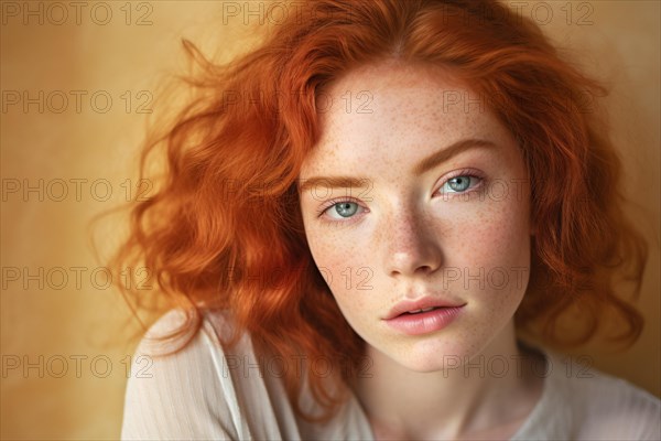 Portrait of woman with red hair and freckles. KI generiert, generiert AI generated