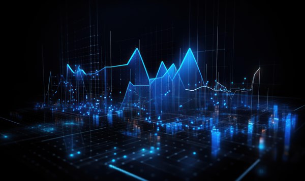 Abstract glowing business chart on dark background. Finance and trade concept AI generated