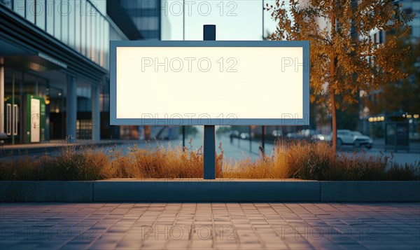 Blank street billboard on city street. Mockup of horizontal advertising stand in the street AI generated
