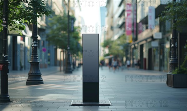 Blank street billboard on city street. Mock up of vertical advertising stand in the street AI generated