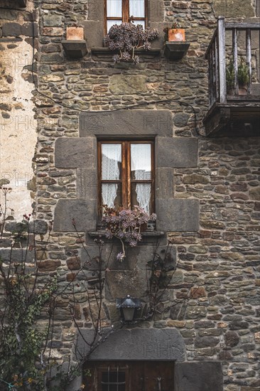 Facade detail in Rupit, one of the best known medieval towns in Catalonia in Spain