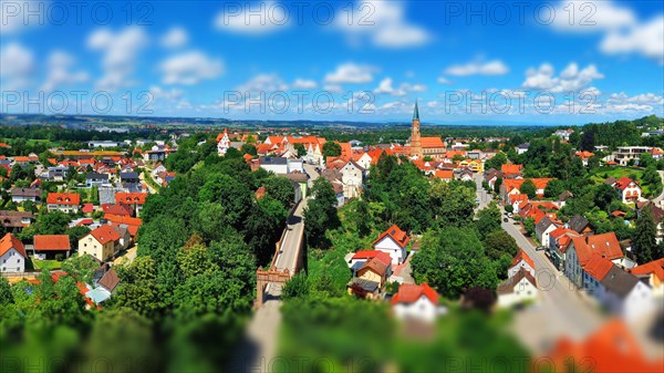 Aerial view of Dingolfing with a view of the historic town centre. Dingolfing, Lower Bavaria, Bavaria, Germany, Europe