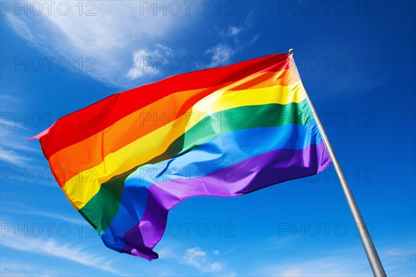 LGTB rainbow flag in front of blue sky. KI generiert, generiert AI generated
