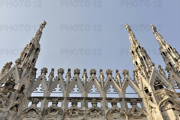 View from the roof, Milan Cathedral, Duomo, start of construction 1386, completion 1858, Milan, Milano, Lombardy, Italy, Europe