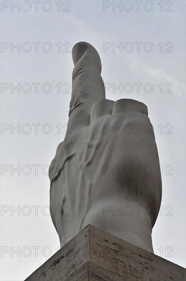 Shock sculpture, marble hand, marble finger, at the Milan Stock Exchange, Milan, Italy, Europe