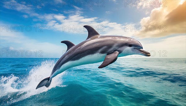 Ai generated, animal, animals, mammal, mammals, biotope, habitat, one, individual, foraging, wildlife, dolphin, elfine, dolphin, dolphins (Delphinidae) (Delphinus delphis), sideways