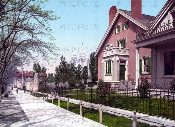 The Lion House, Salt Lake City, United States, 1890, Historic, digitally restored reproduction from a 19th century original The Lion House, United States, Historic, digitally restored reproduction from a 19th century original, North America
