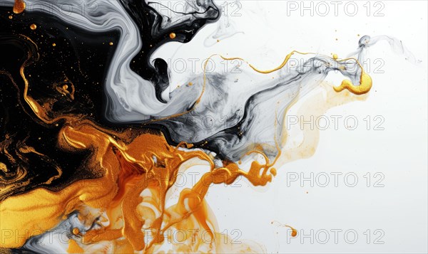 Black and gold marbling pattern. Golden marble liquid texture. Fluid art AI generated