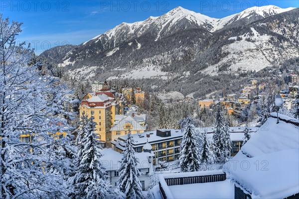 Winter view of the village and valley, Bad Gastein, Gastein Valley, Hohe Tauern National Park, Salzburg Province, Austria, Europe