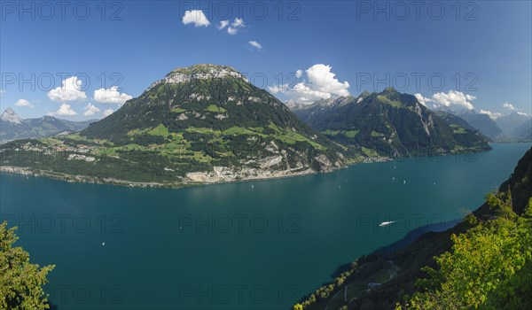 View from Seelisberg over Lake Lucerne to Fronalpstock and Bristenstock, Canton Uri, Switzerland, Seelisberg, Lake Lucerne, Uri, Switzerland, Europe