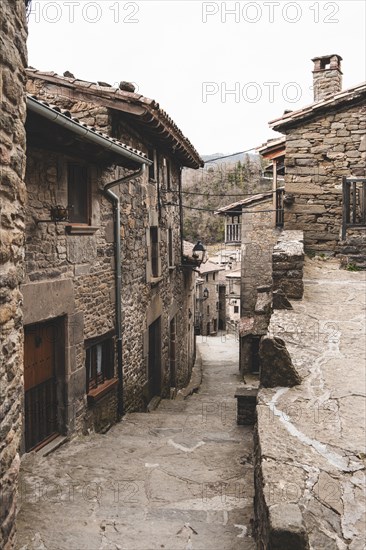 Streets in the medieval town of Rupit in Catalonia Spain