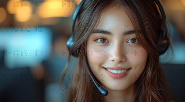 A friendly customer service woman with a headset in an office setting, exuding a professional yet approachable vibe, ai generated, AI generated