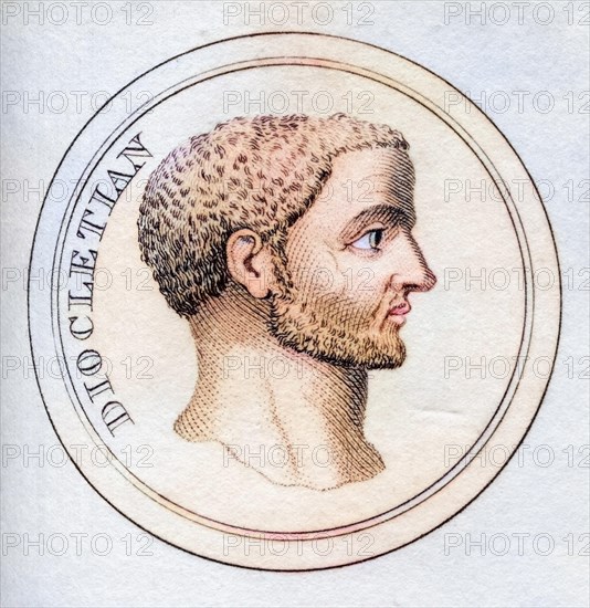 Diocletian Gaius Aurelius Valerius Diocletianus born Diocles 244 -311 A.D. Roman Emperor from the book Crabbs Historical Dictionary from 1825, Historical, digitally restored reproduction from a 19th century original, Record date not stated