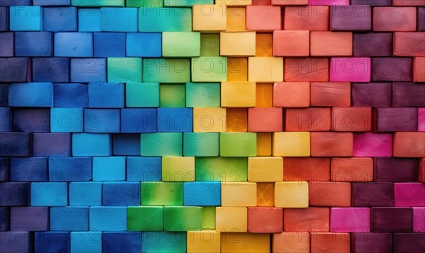 Colorful brick wall background. small bricks of different sizes and colors AI generated