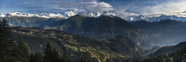 The Rhone Valley in the Swiss Alps, panorama, mountain panorama, valley, mountains, alpine, mountain landscape, landscape, mountain landscape, Valais, Switzerland, Europe